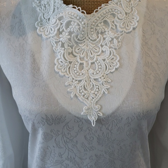 LeVoys maxi dress white vintage high neck full sleeve drop waist Size Medium - Picture 4 of 5